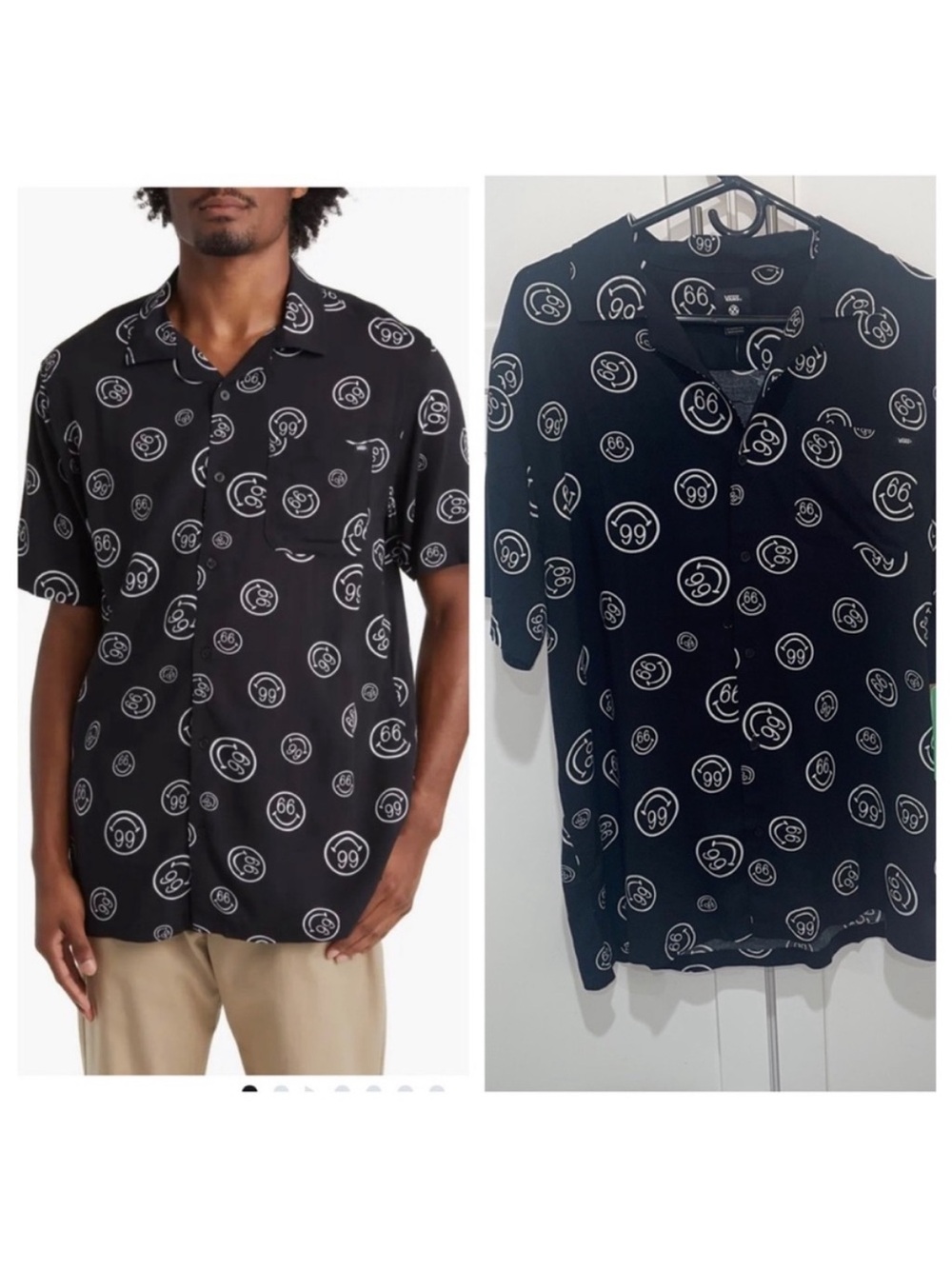 Vans Black Short-Sleeve Button-Up Shirt with White Circular Print